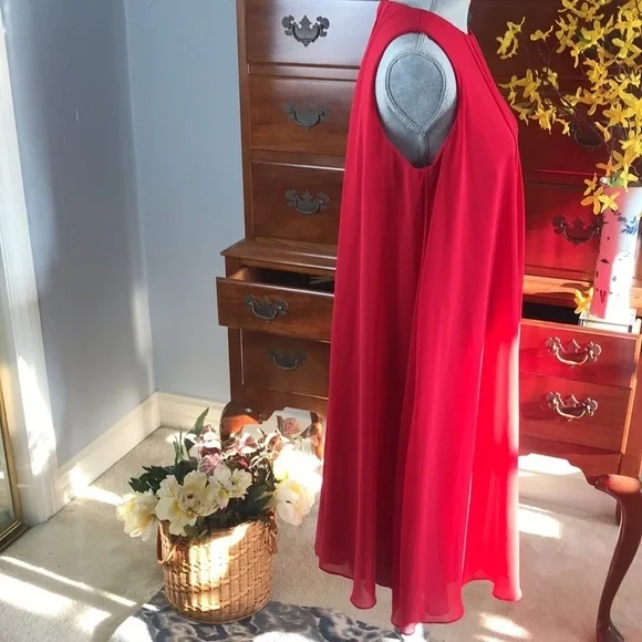 Tahari ASL Sheath Dress Sheer Overlay Red Size 8 - Picture 6 of 12